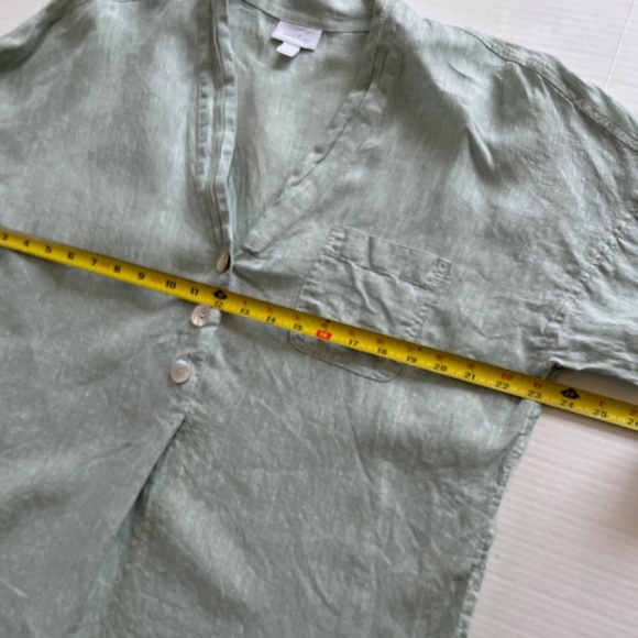 J.Jill Linen Woven Sage Tunic Relaxed Fit Blouse Summer V Neck Top Pocket Size L - Picture 8 of 10